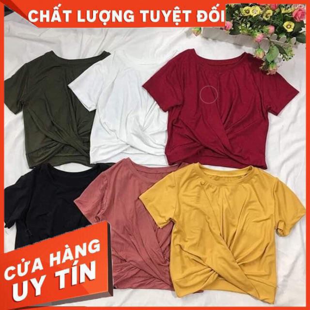 Áo croptop xoắn eo tay ngắn- vải dư xịn thun gân tăm