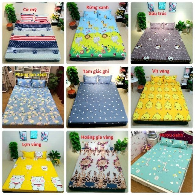 Bộ ga giường và 2 vỏ gối Poly Cotton 1m6x2m và 1m8x2m, Bộ ga gối 3 món nhiều mẫu ngộ nghĩnh (có bán vỏ gối rời)