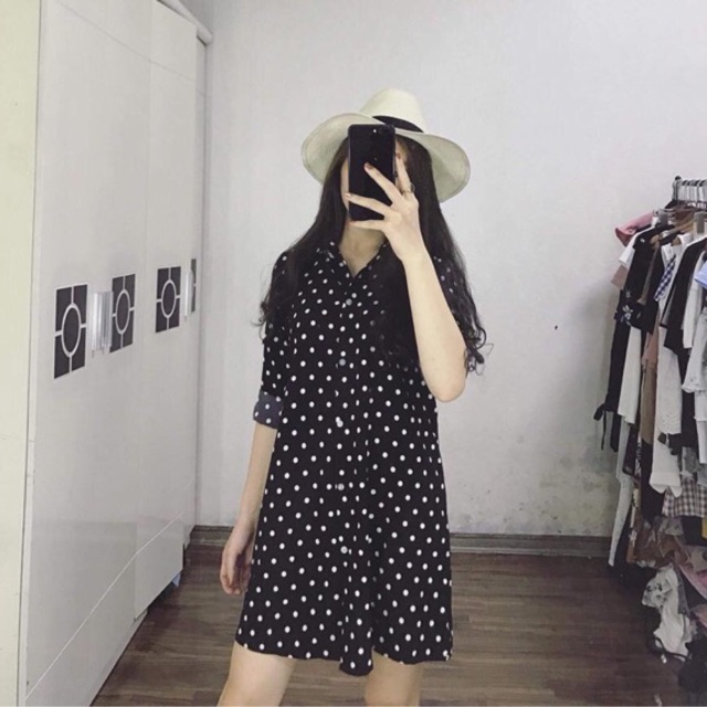 Váy sơ mi hoạ tiết chấm bi