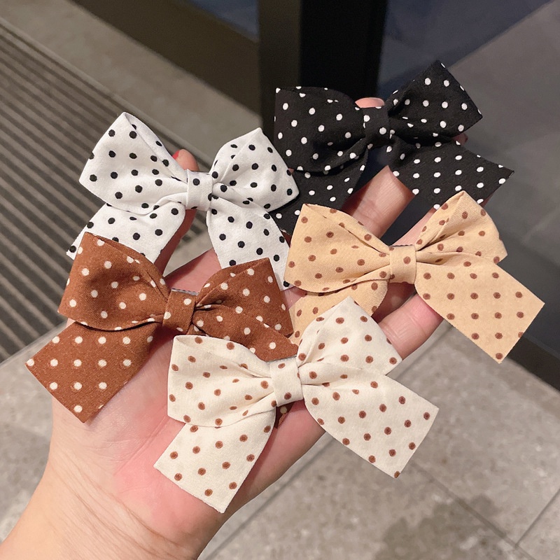 Kẹp Tóc Nơ Họa Tiết Chấm Bi Bằng Vải Thời Trang Hàn Quốc Dành Cho Bé Gái
