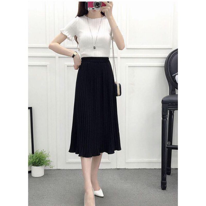 Chân váy voan dập ly 2 lớp dáng dài | BigBuy360 - bigbuy360.vn