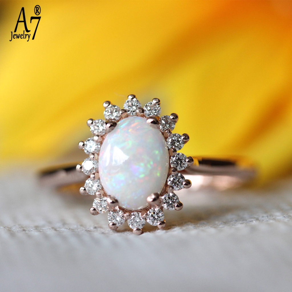 Nhẫn bạc 925 mặt đá Opal hình quả trứng thời trang mới 18K