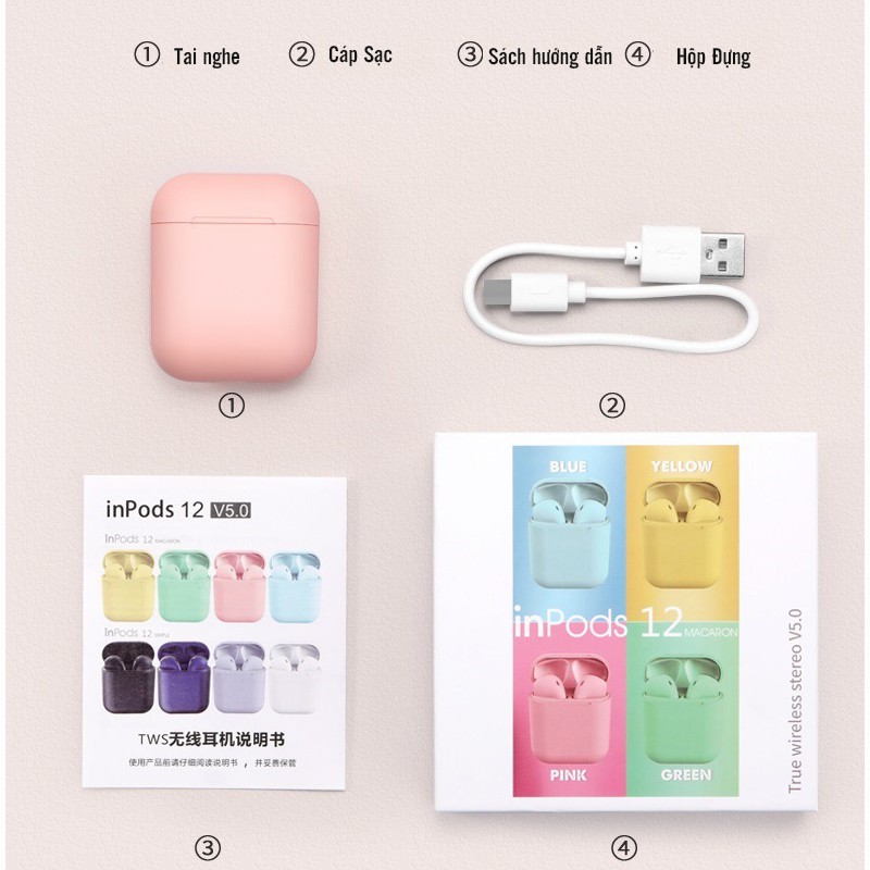 Tai Nghe Bluetooth InPods 12 Chính hãng Chống Nước IPX5 Cảm Biến 1 chạm âm thanh siêu hay
