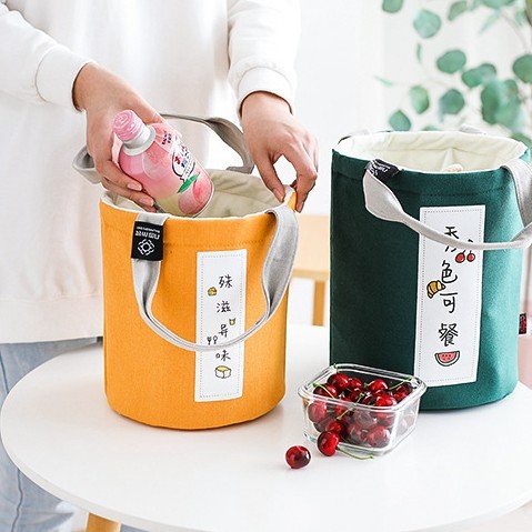 Túi đựng hộp cơm, cặp lồng dáng tròn giữ nhiệt nóng, lạnh, đóng mở bằng dây rút