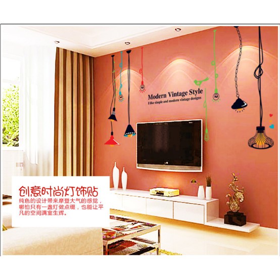 Decal trang trí tường Bóng đèn dây phong cách ( 5 bóng )