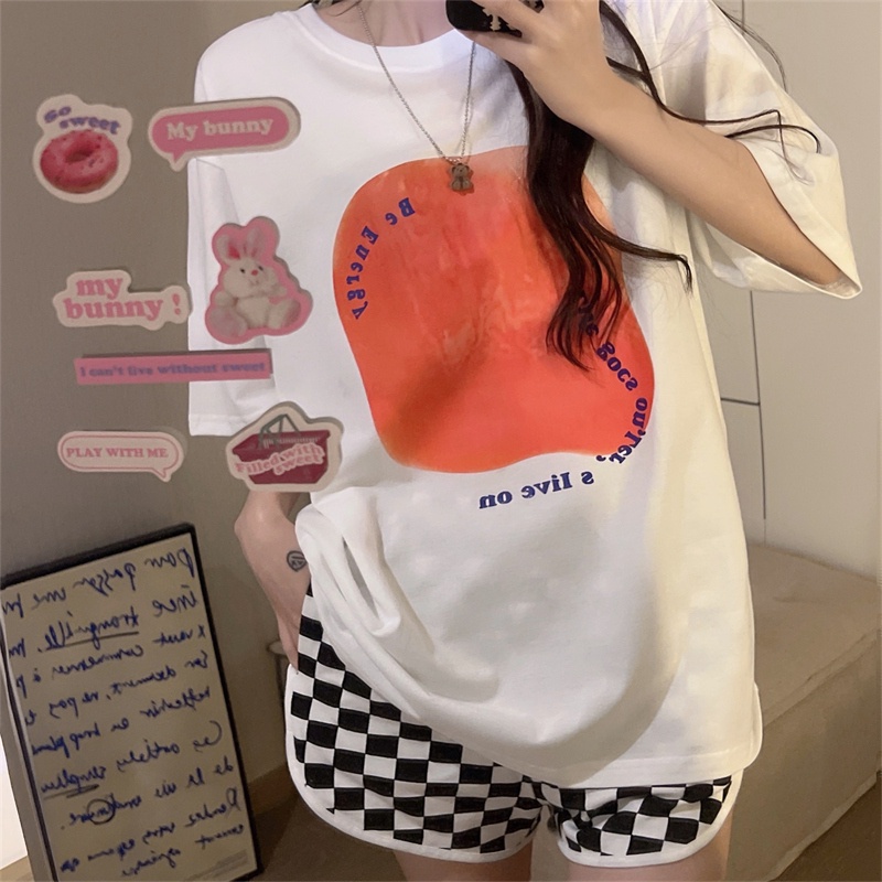 SUXI Áo Thun T-shirt Tay Ngắn Cổ Tròn In Hình Đơn Giản Thời Trang Mùa Hè Dành Cho Nữ