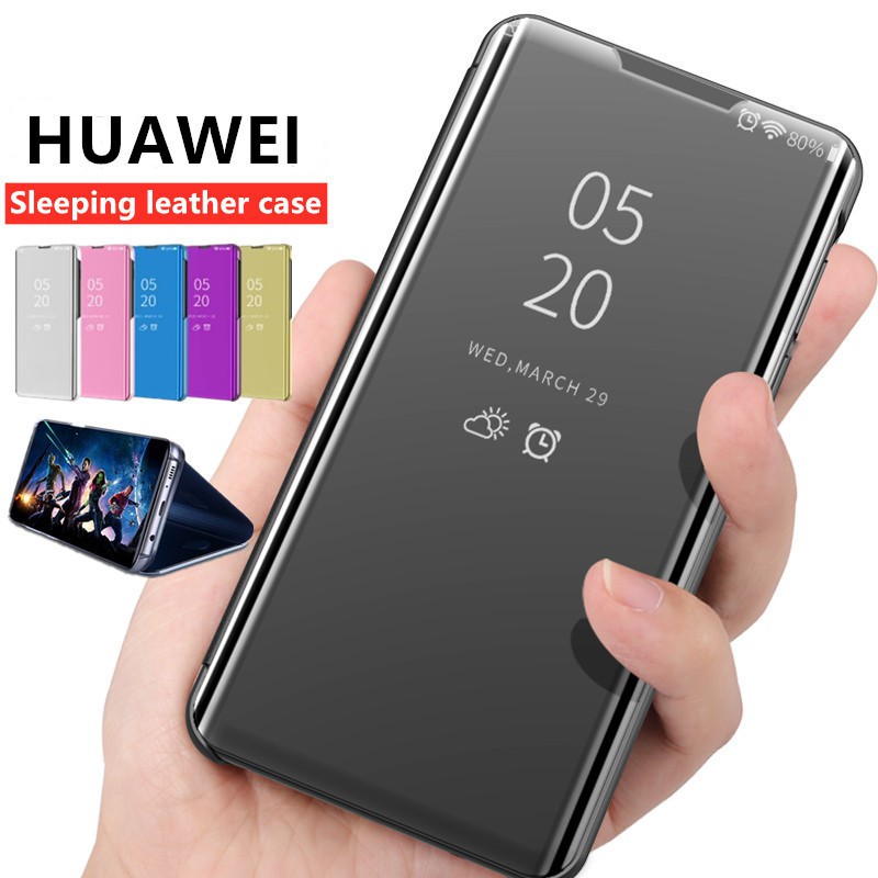 Ốp điện thoại da pu tráng gương nắp gập dành cho Huawei Mate 40 30 20 Pro Lite X