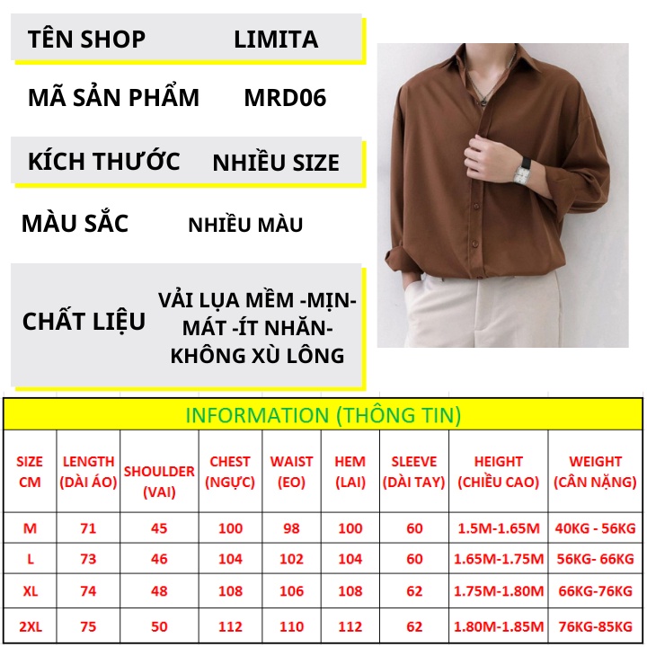 Áo sơ mi nam tay dài form rộng phong cách trẻ trung sinh động vải lụa mềm mịn mát ít nhăn-MRD06