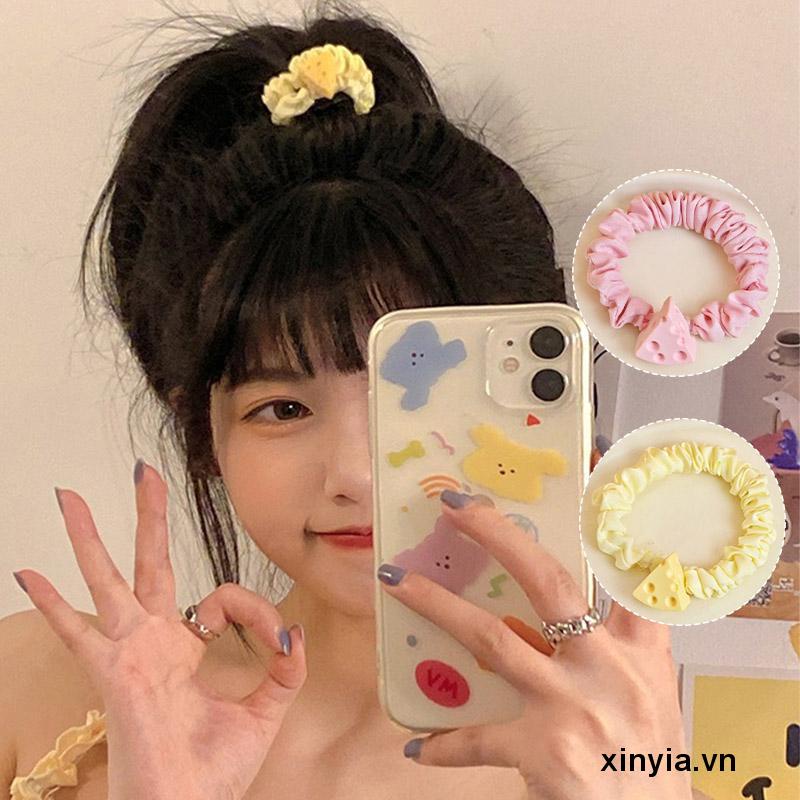 Dây Cột Tóc Cỡ Lớn Họa Tiết Hoạt Hình Phô Mai Dễ Thương 2023 Cho Nữ