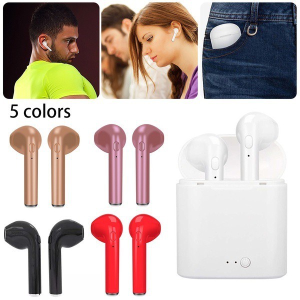 Mới i7s Tai nghe bluetooth không dây Nút tai Âm thanh nổi Tai nghe Có hộp sạc Dành cho iPhone Android Điện thoại di động