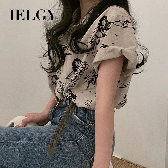 Áo sơ mi nữ IELGY tay ngắn in họa tiết cổ điển