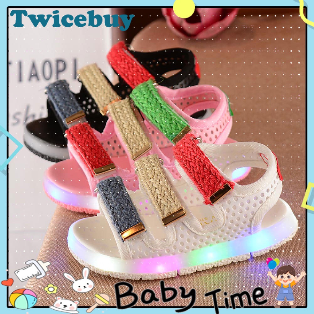 <twicebuy> Summer Beach Fashion Kid Boy Girl Luminous LED Light Up Shoes Hollow Out Sandals