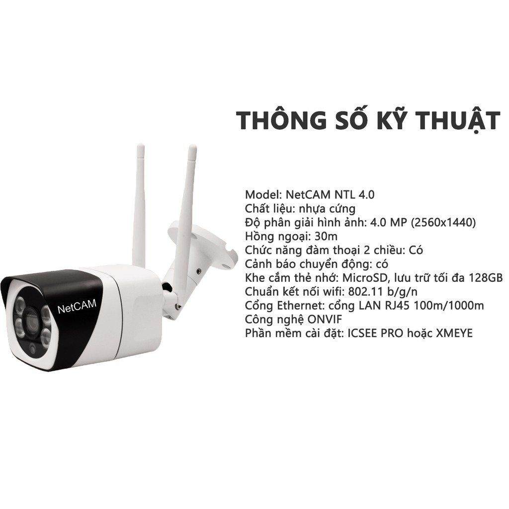 Camera IP Wi-fi Giám Sát Ngoài Trời NetCAM NTL5.0 4MP