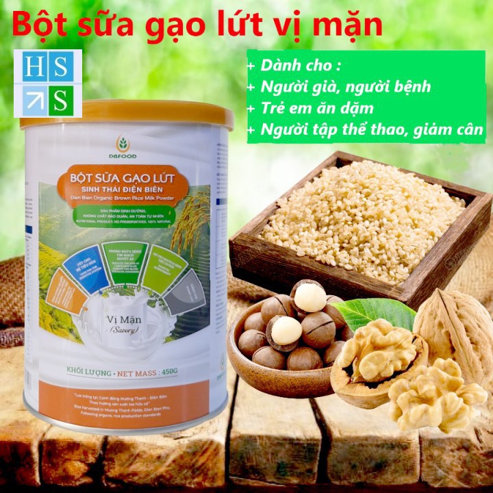 Hộp Bột sữa gạo lứt sinh thái Điện Biên DBFood 100% tự nhiên (450g / Hộp , tùy chọn VỊ MẶN, VỊ NGỌT hoặc ĂN KIÊNG)