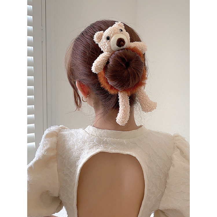 Dây Buộc Tóc Cao Su Bọc Vải Lông Hình Gấu Dành Cho Nữ