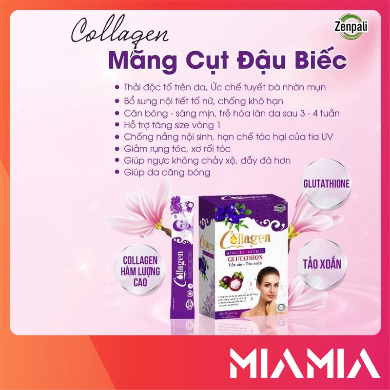 Collagen Măng Cụt Đậu Biếc Zenpali chính hãng - Cốm uống đẹp da làm mờ nám tàn nhang - 8938525196170
