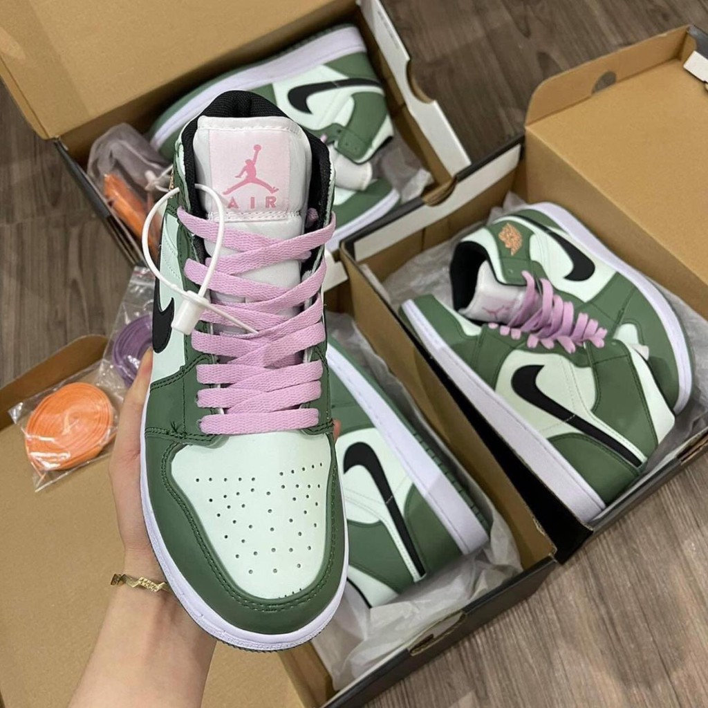 (Full Box + Sale ) Giày Thể Thao Air Jordan 1 Mid SE Dutch Green Cổ Siêu Đẹp Dành Cho Nữ | BigBuy360 - bigbuy360.vn