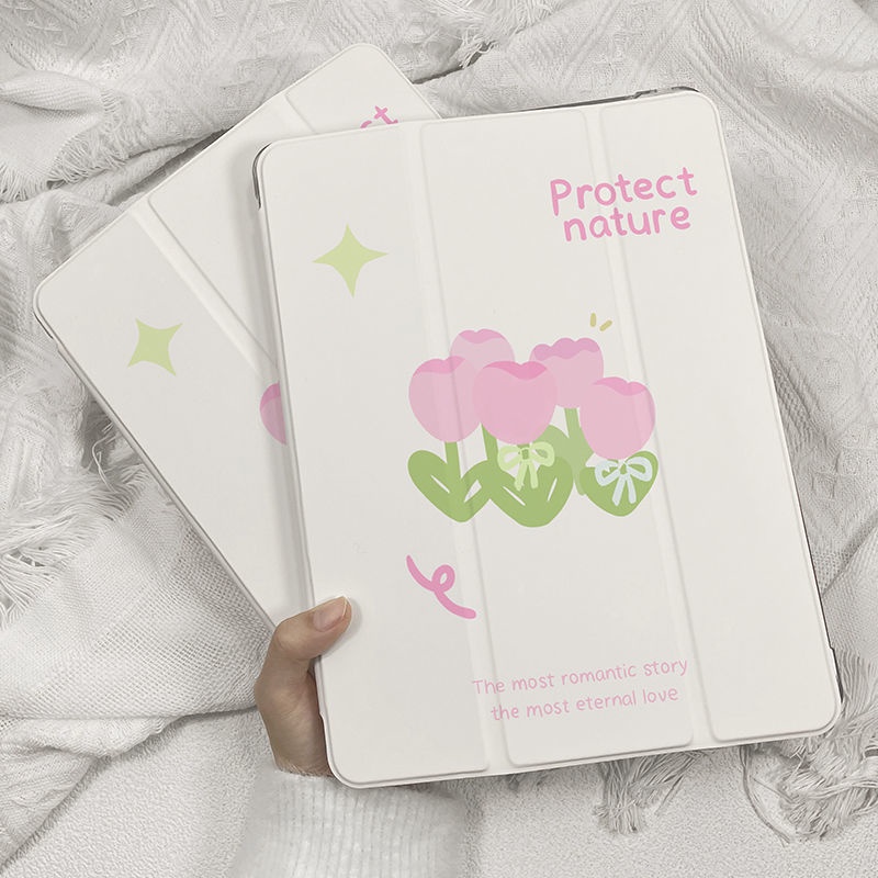 Bao Da Máy Tính Bảng In Họa Tiết Hoa Tulip Có Giá Đỡ Cho Ipad Pro 10.5'' 11'' 12.9'' 2018 2020 2021 Mini 1/2/3/4/5/6 Air 1/2/3/Trii Air 5