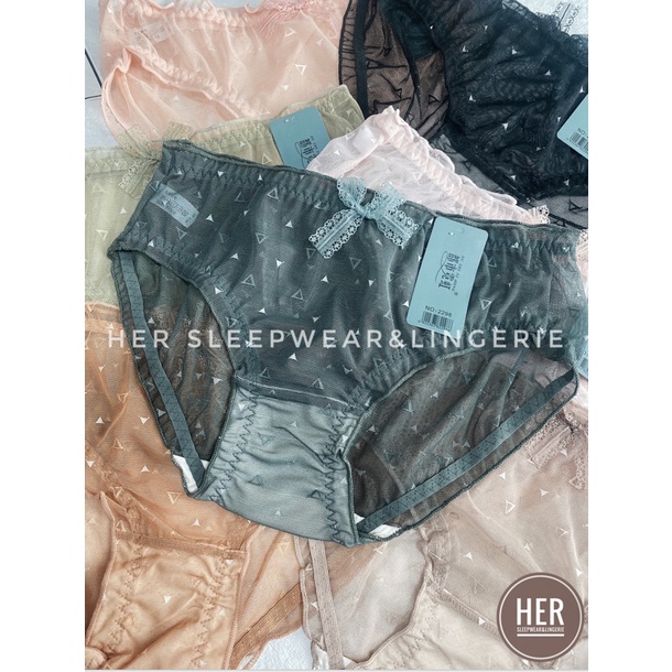 Quần Lót Nữ Ren Cao Cấp Thoáng Mát Viền Lưới Nhún Màu Trơn QR03 - Her Sleepwear