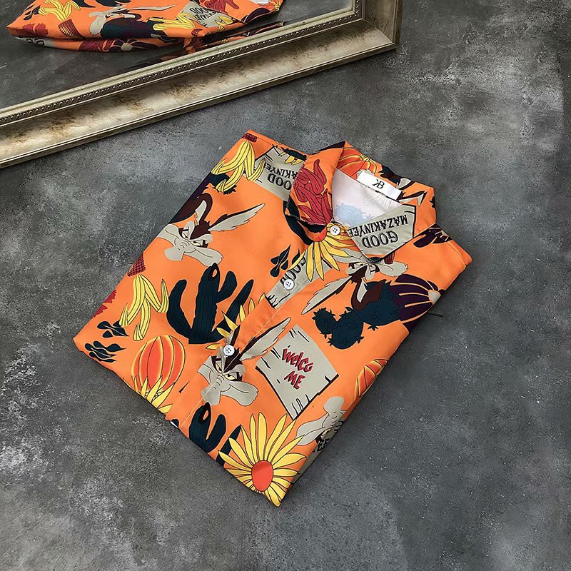 Men's Hawaiian style sunflower print short sleeve shirt bẻ