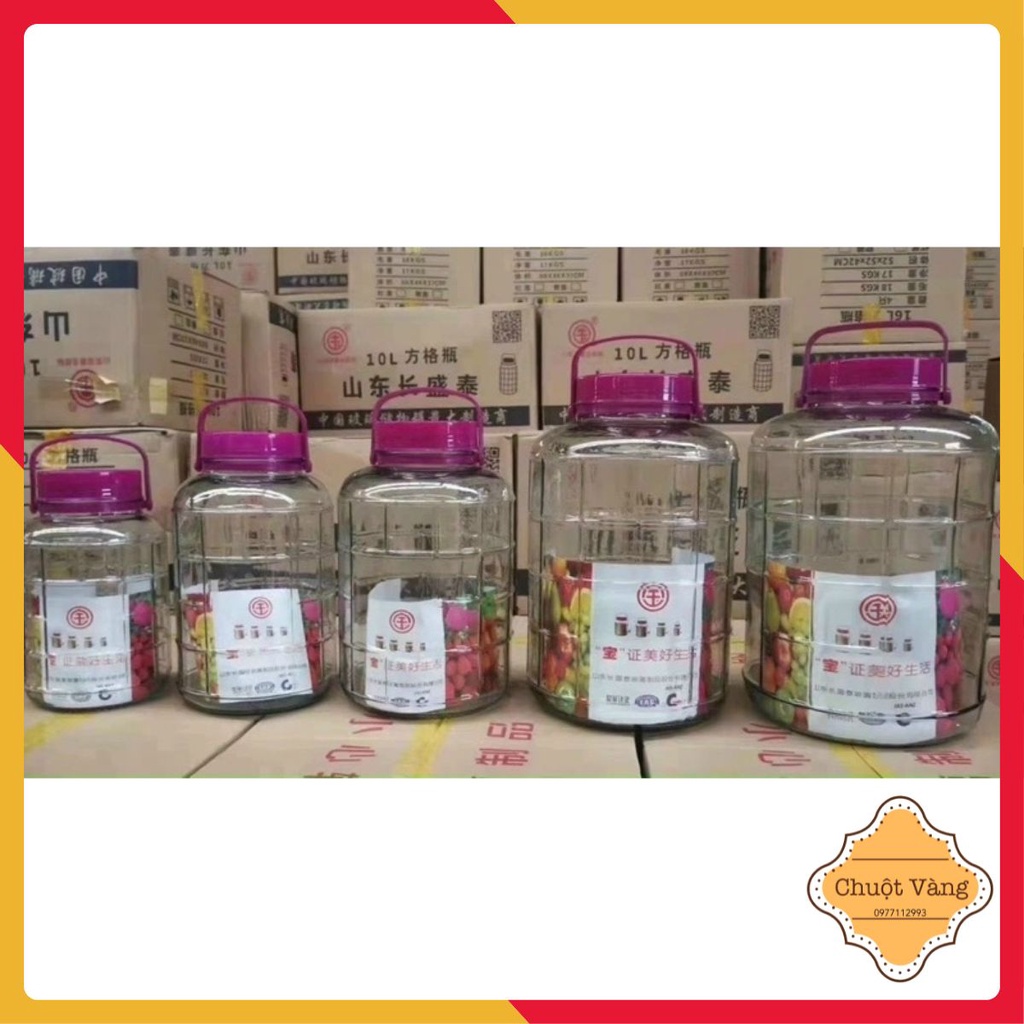 Bình thủy tinh ngâm rượu nắp tím 3L 5L 8L 10L 20L 35L có quai xách