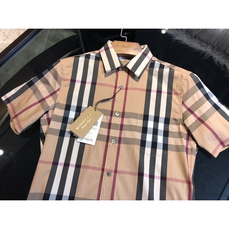 Áo sơ mi kẻ tay ngắn cho nam thương hiệu Burberry BBR cao cấp
