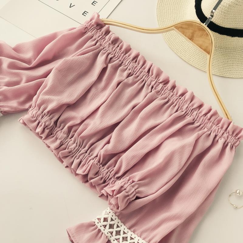 [Baywellfashion]Áo kiểu trễ vai tay loe họa tiết xếp ly thời trang nữ tính | BigBuy360 - bigbuy360.vn