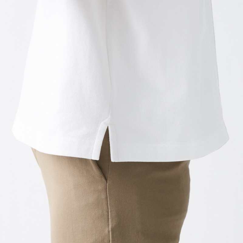 Muji Áo Thun Vải Jersey Sợi Dày Cổ Thuyền