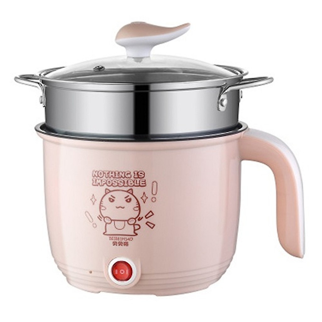 Ca Nấu Mì, Nấu Cơm Đa Năng Kèm Giá Hấp - Nồi Lẩu Điện Mini Cooking Pot 18CM GIÁ HẤP INOX