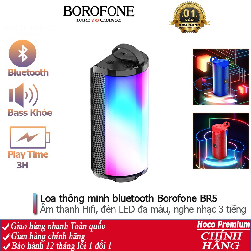 Loa Bluetooth Borofone BR5 đèn LED bắt mắt, Bass mạnh mẽ, to rõ, hỗ trợ di động không dây - Chính hãng