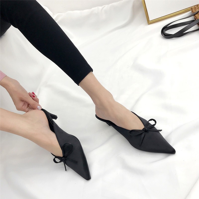 Sục nữ cao gót mũi nhọn chất lụa phi bóng cao 5cm