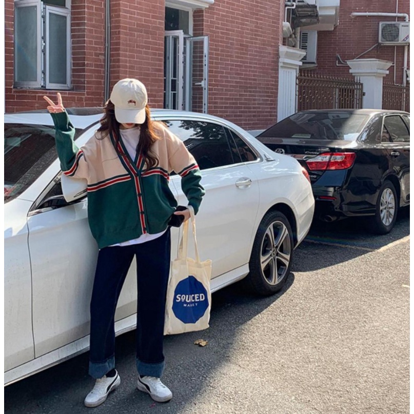 SET | Set Áo Cardigan Len Nữ Ulzzang Kèm Quần Denim Dáng Suông Hàn Quốc, Hàng Quảng Châu | BigBuy360 - bigbuy360.vn