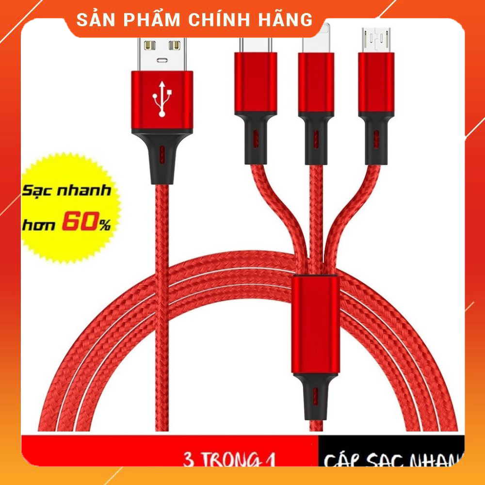 Cáp Sạc Nhiều Đầu Đa Năng | Dây Cáp Sạc 3 Đầu Thông Minh Dây Dù Cực Bền | Dây Sạc 3 in 1 - lp store