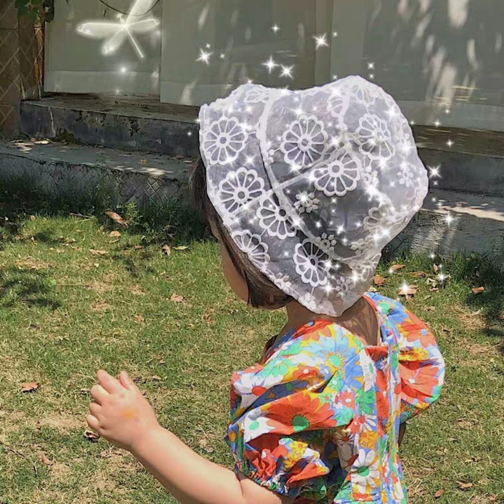 [Đẹp độc lạ] Mũ nón ren lưới đi biển, mũ nón chụp ảnh cho bé gái cực xinh (Hàng Quảng Châu)