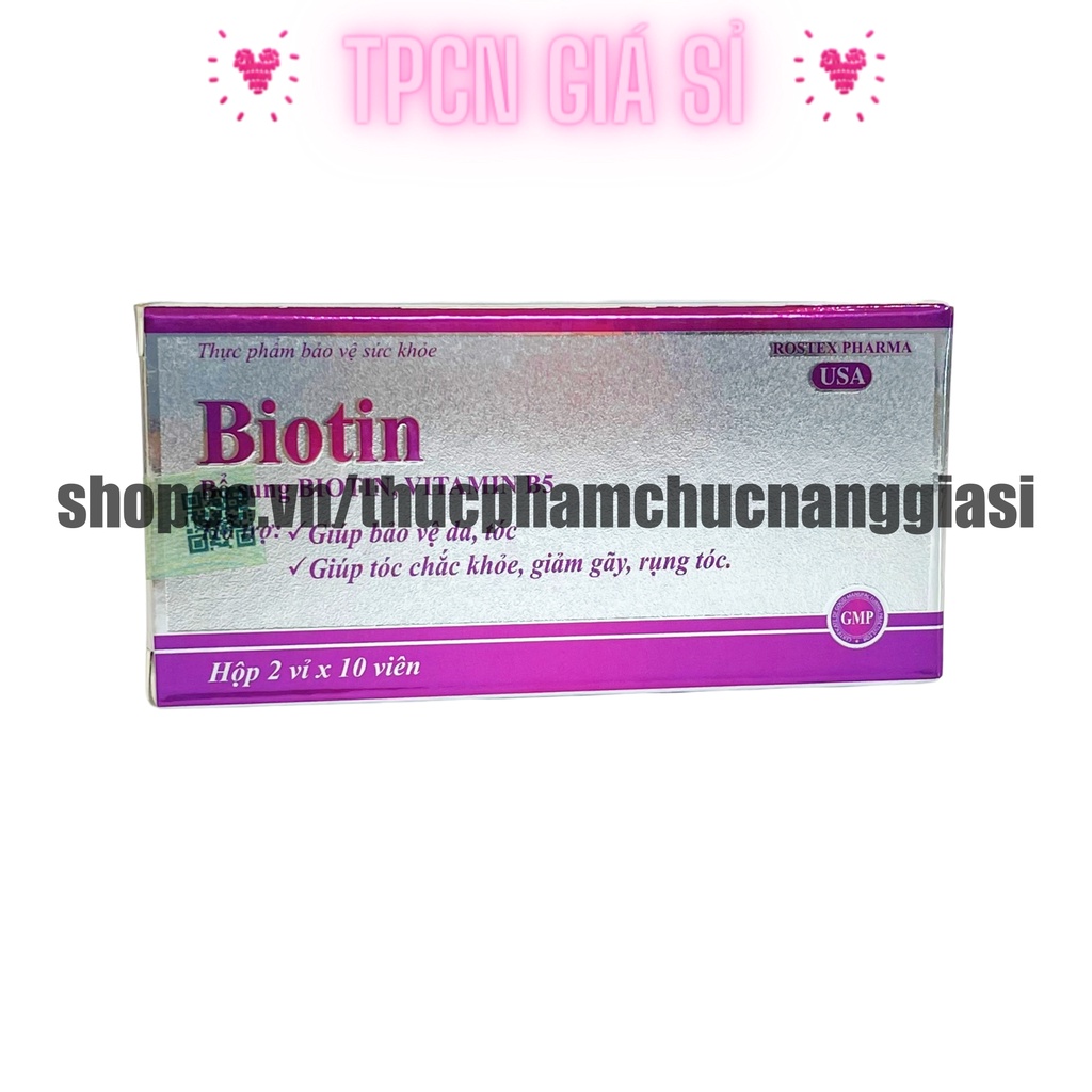Viên uống BIOTIN bổ sung biotin+vitamin B5 giúp giảm rụng tóc, bảo vệ da, chắc móng – Hộp 20 viên