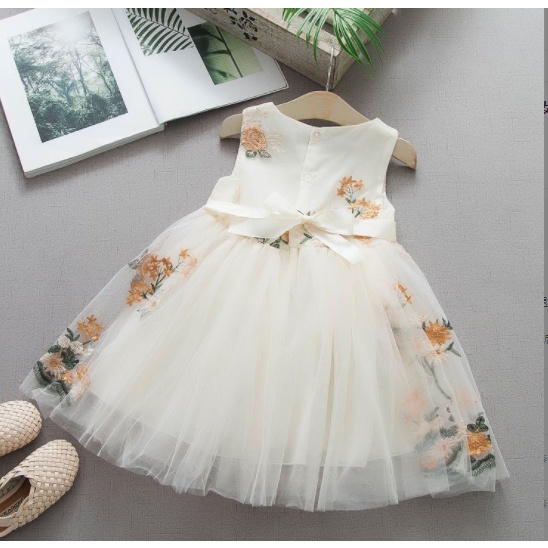 Đầm Công Chúa Không Tay Màu Trơn Họa Tiết Hoa Xinh Xắn Cho Bé Gái