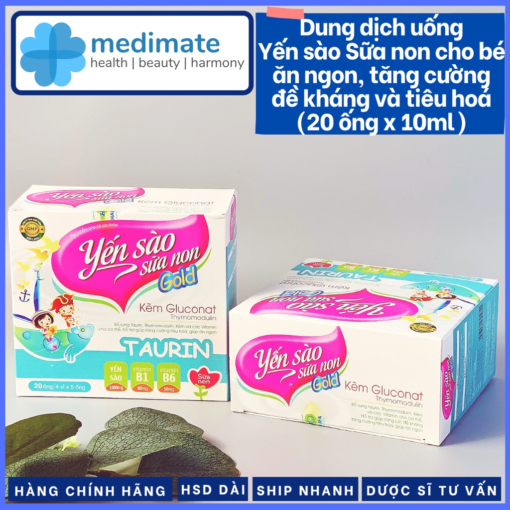 Siro Yến Sào Sữa Non Gold với Acid Amin, Kẽm và Vitamin cho bé ăn ngon, tăng cường miễn dịch (20 ống x 10ml)