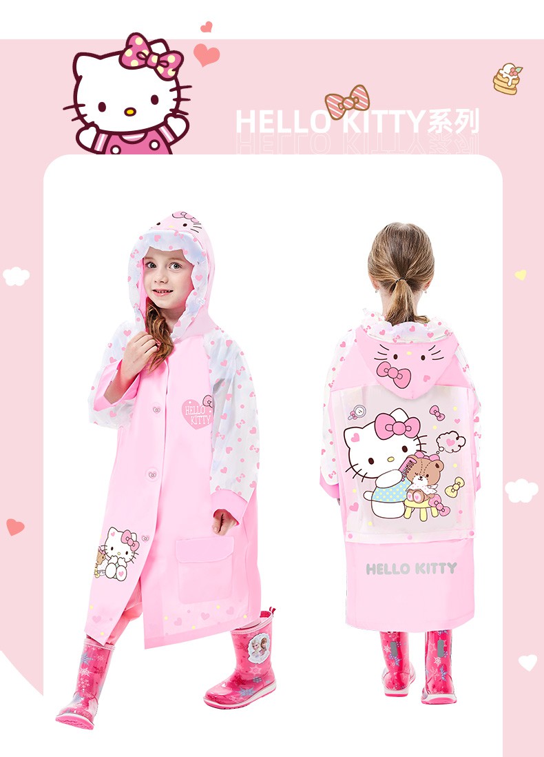 Áo mưa cao cấp họa tiết hoạt hình Hello Kitty ngộ nghĩnh cực kỳ dễ thương dành cho trẻ em