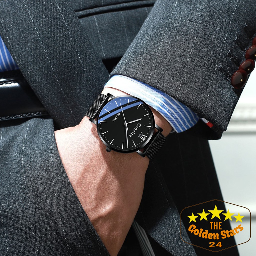 [Chính hãng] Đồng hồ nam dây thép lưới phong cách tối giản Crnaira GS09 tinh tế và sang trọng tặng kèm hộp và pin xịn