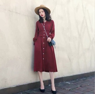 Đầm maxi đỏ bo eo vintage