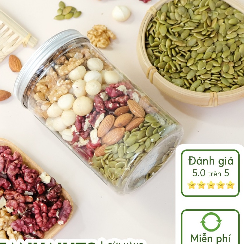 Hạt mix dinh dưỡng 5 loại gồm hạt macca, óc chó vàng, óc chó đỏ, hạnh nhân, hạt bí xanh - Bibemart