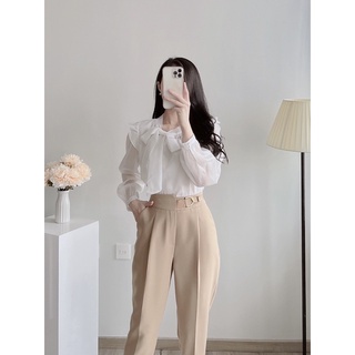 Áo sơ mi tơ cổ nơ lệch