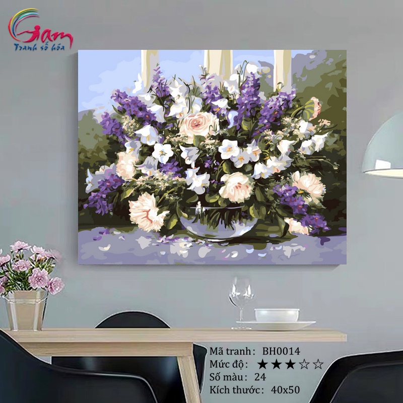 Tranh số hoá tự tô màu Gam hoa lavender căng khung 40x50cm BH0014