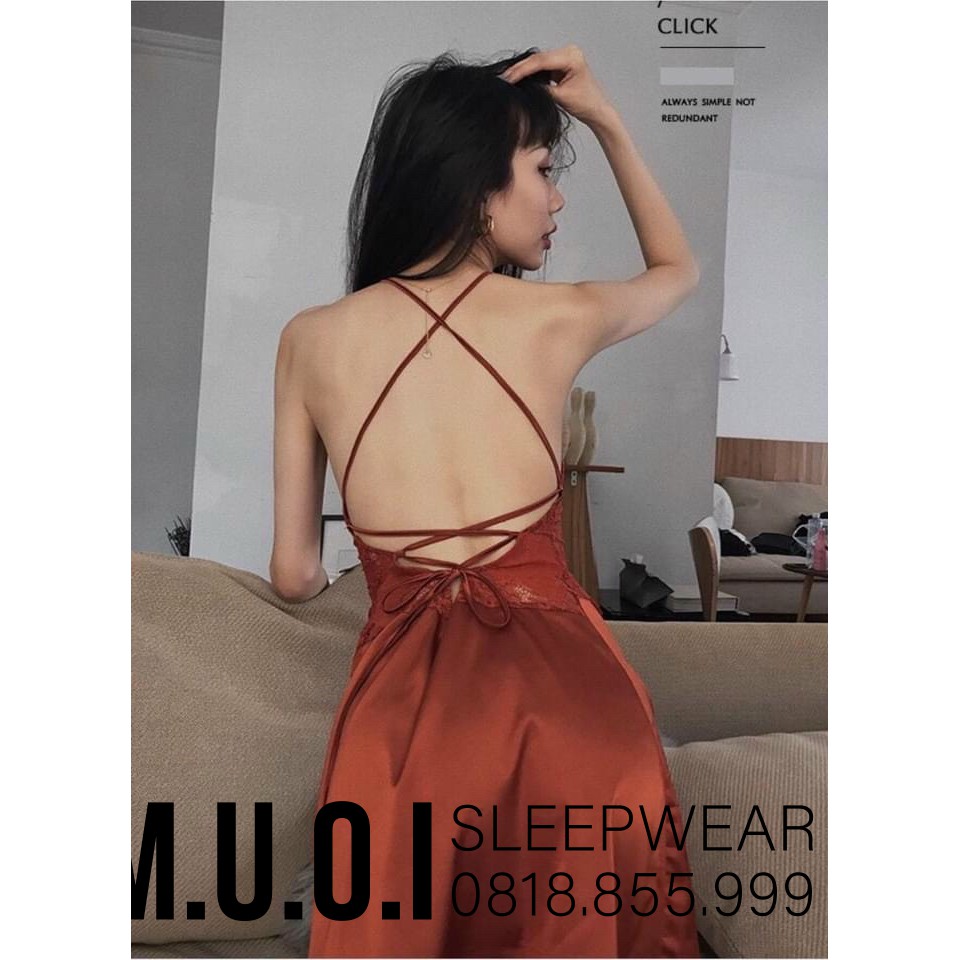[FREESHIP] Váy ngủ sexy QUẢNG CHÂU - Váy ngủ lua phối ren ngực đan dây sexy QUẢNG CHÂU SX 77 - hàng có sẵn( video+ ảnh)