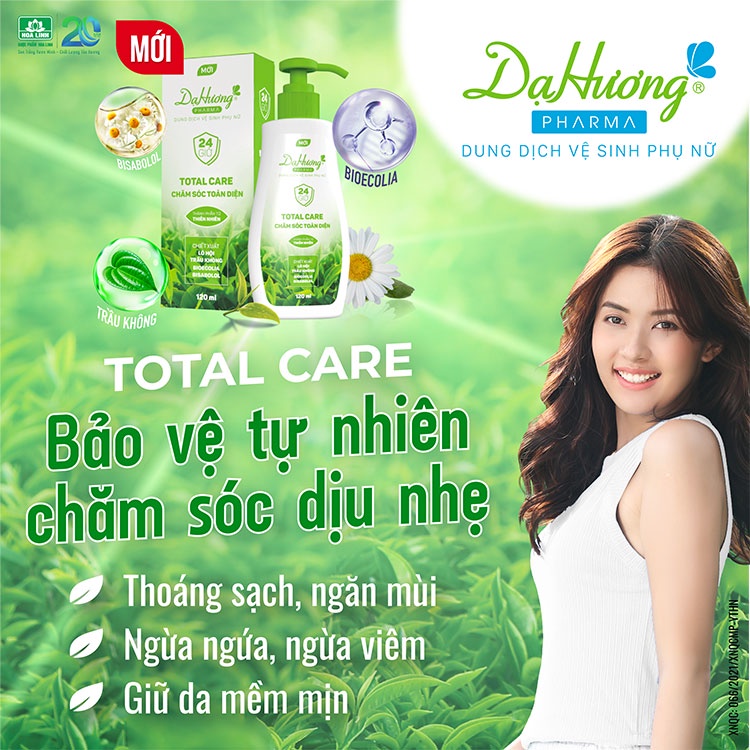 Dung dịch vệ sinh phụ nữ Dạ Hương Pharma Moisturizing Total Care sáng hồng tươi trẻ tự tin hấp dẫn chăm sóc toàn diện