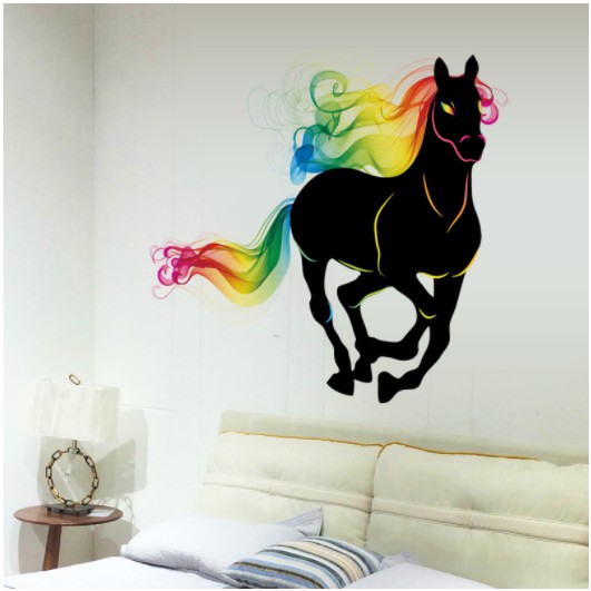 Decal trang  trí tường Ngựa đen sắc màu mẫu mới