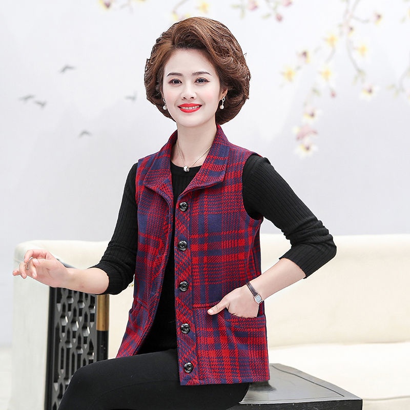 Mẫu áo vest nữ kẻ sọc ca rô cho phụ trung niên và cao tuổi 40-50-60 mới của mẹ | BigBuy360 - bigbuy360.vn