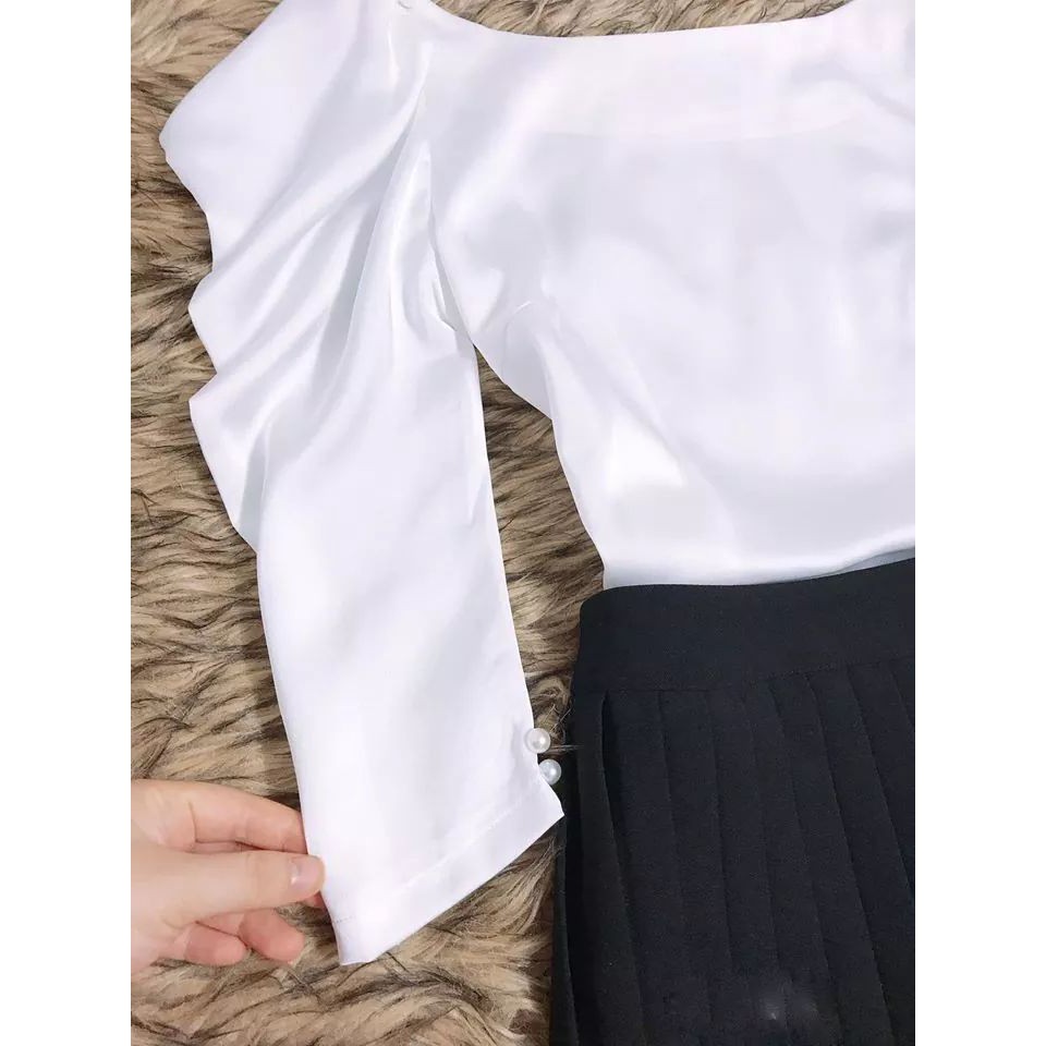 Áo nữ trắng kiểu cổ oval tay phồng xinh xắn | BigBuy360 - bigbuy360.vn