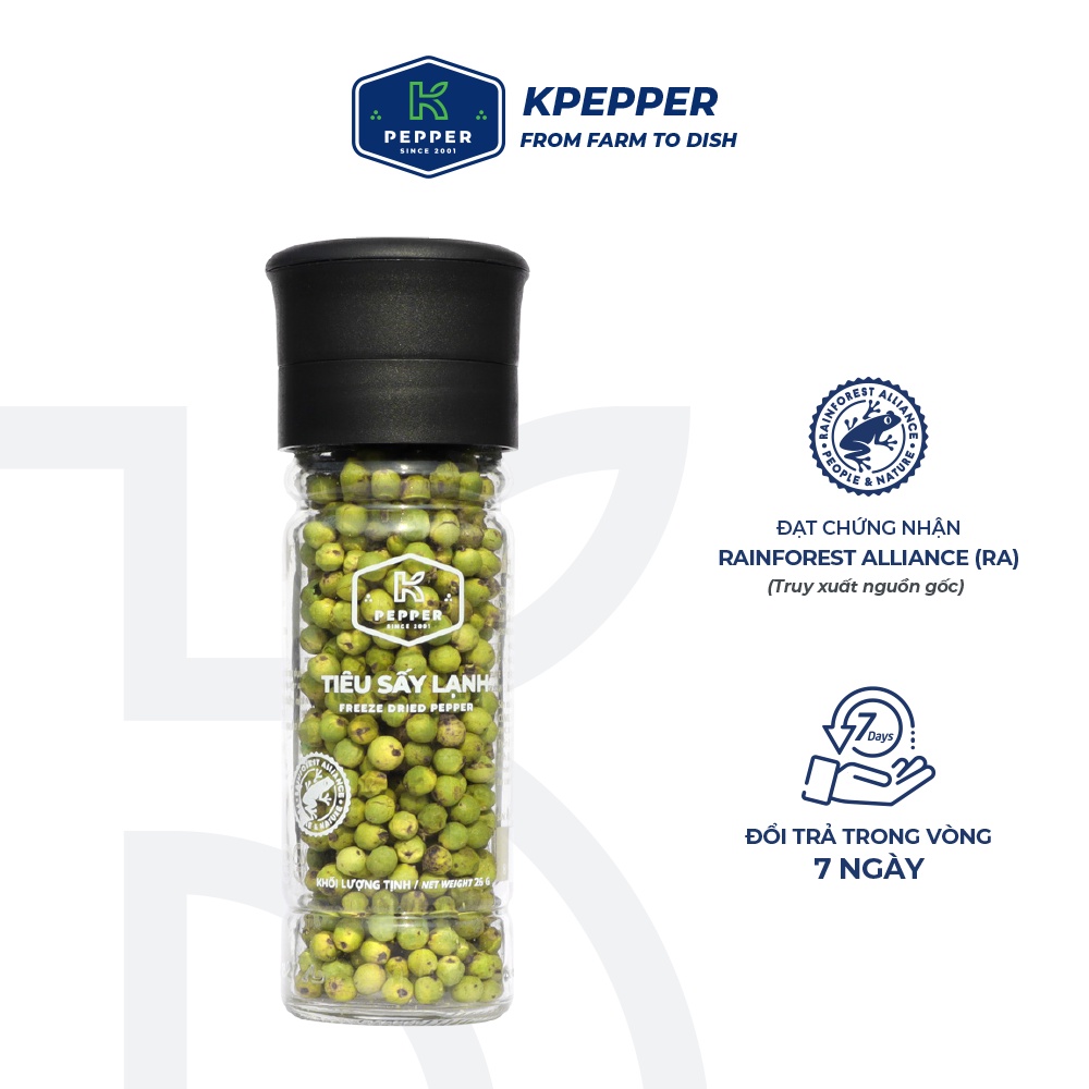 Tiêu xanh sấy lạnh nguyên chất tiệt trùng kèm cối xay tiêu 26g thương hiệu K PEPPER