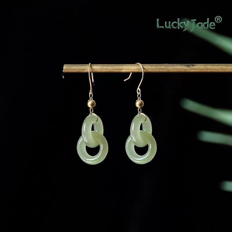 Bông Tai Mạ Bạc 18K Đính Hạt Ngọc Bích S925 Mới